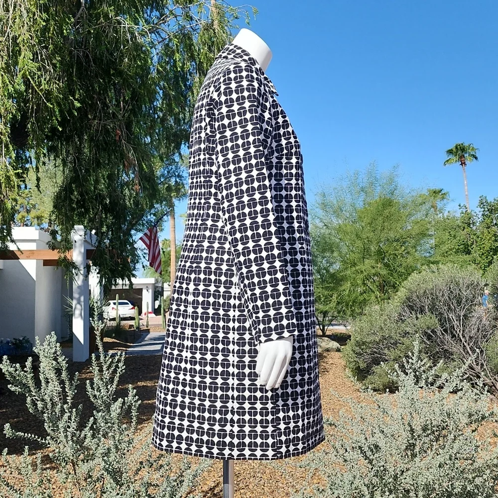 NINE WEST Black White Topper Long Jacket XS Peacoat Driving Coat Retro Mod Vibe - Picture 5 of 16